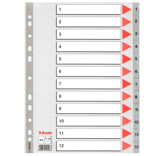 Esselte Seperatör 1-12 Rakamlı Plastik A4 100106 - - Esselte - Fiyatı 