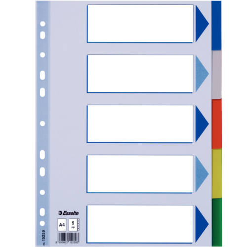 Esselte Seperatör 5 Renkli Plastik A4 15259 - - Esselte - Fiyatı - Yor