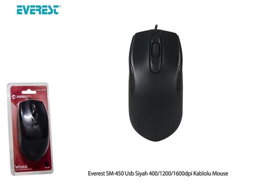 Everest Sm-450 Usb Siyah 400-1200-1600Dpi Kablolu Mouse - - Everest - 