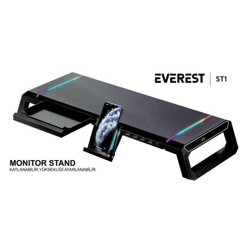 Everest St1 4 Usb Hub Rgb Işıklı Katlanabilir Yükseklik Ayarlı Siyah M