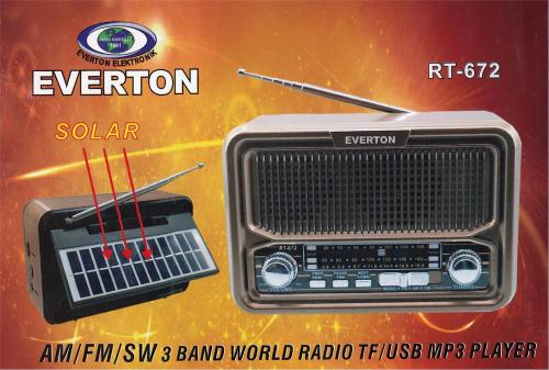 Everton Rt-672 Bluetooth Fm-Usb-Tf-Aux Şarjlı Solar Nostaljik Radyo - 