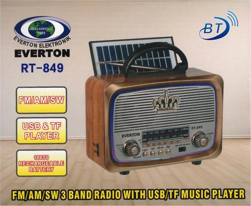 Everton Rt-849 Bluetooth Fm-Usb-Tf-Aux Şarjlı Nostaljik Radyo Güneş Pa