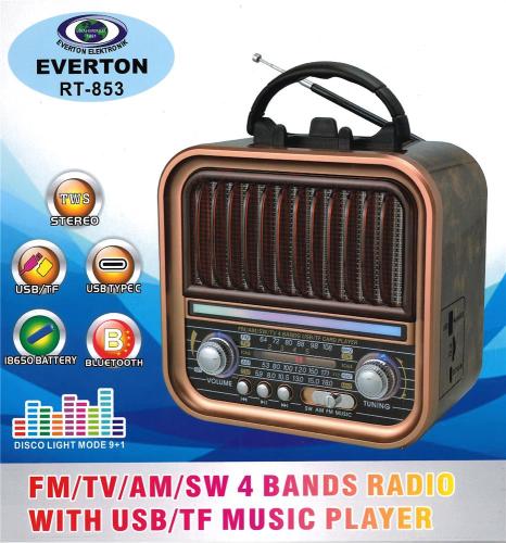 Everton Rt-853 Bluetooth Fm-Usb-Tf-Aux Şarjlı Nostaljik Radyo - - Ever