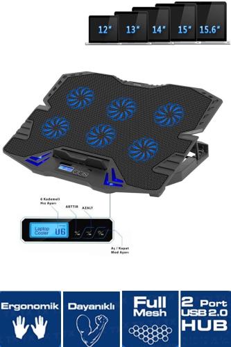 Frisby Fnc-5235St Gs6 Notebook Soğutucu (6Xfan) Lcd Kontrol Panel Meta