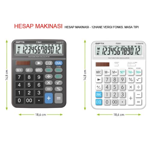 Gıpta Hesap Makinesi Masa Üstü 12 Hane Vergi Fonks. F3049 - - Gıpta - 