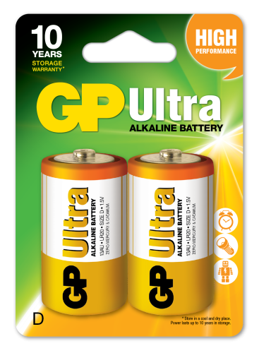 Gp Lr20 Büyük Boy Ultra Alkalin Pil 2'Li Paket Gp13Au-U2 D Boy - - Gp 