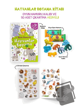 Hayvanlar Boyama Kitabı - Oyun Hamuru, Oyuncak ve Çıkartma Hediyeli - 