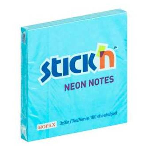 Hopax Stickn Yapışkanlı Not Kağıdı 76X76 Neon Mavi 100 Yp He21209 - 12