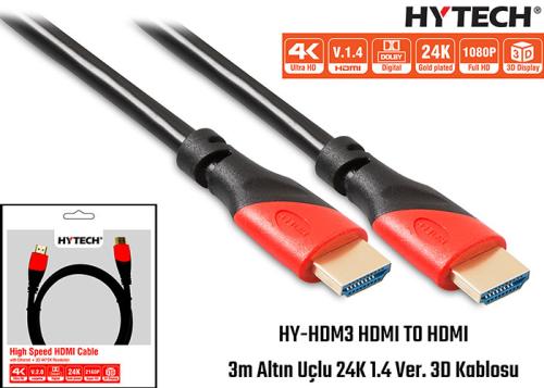 Hytech Hy-Hdm3 Hdmi To Hdmi 3M Altın Uçlu 24K 1.4 - - Hytech - Fiyatı 