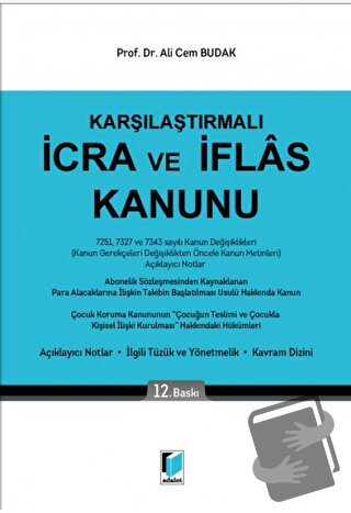 İcra ve İflas Kanunu - Ali Cem Budak - Adalet Yayınevi - Fiyatı - Yoru