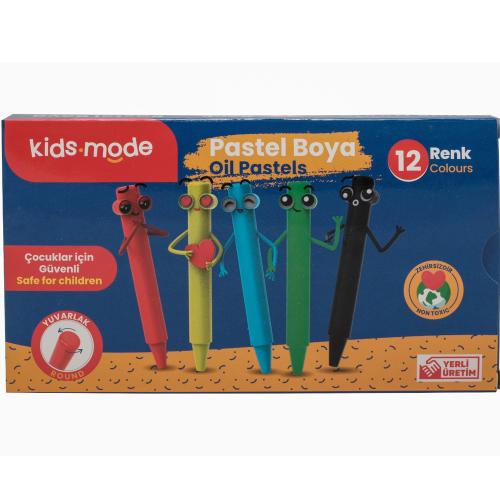 Kidsmode Yağlı Pastel Boya Yuvarlak 12 Renk - - Kıdsmode - Fiyatı - Yo