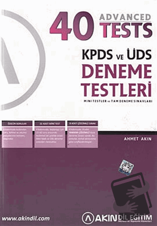 KPDS ve ÜDS Deneme Testleri - 40 Advanced Tests - Ahmet Akın - Akın Di