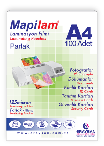 Mapi Laminasyon Filmi Sıcak Parlak A4 125 Mıc 102 12 04 - 100'lü Paket