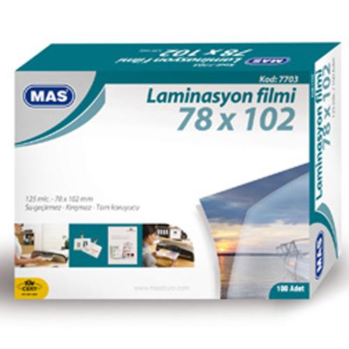 Mas Laminasyon Filmi Parlak 78X102 125 Mic 100 Lü 7703 - 100'lü Paket 