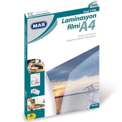 Mas Laminasyon Filmi Parlak A4 125 Mıc 7706 - 100'lü Paket - - Mas - F