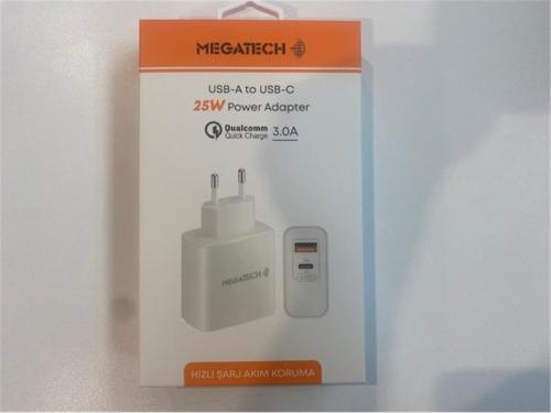 Megatech 25W2 Usb-A To Usb-C 3.0A 25W Ev Şarj Kafa Hızlı Şarj Akım Kor