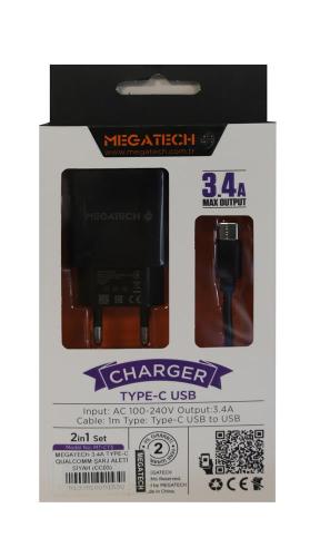 Megatech 3.4A Type-C Gualcomm Sarj Aleti Siyah - - Megatech - Fiyatı -