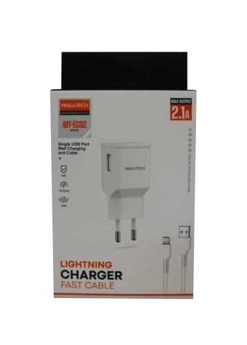 Megatech Ec02 Model 2.1A Lightning Usb Kablo + Ev Şarj Adaptörü Hızlı 