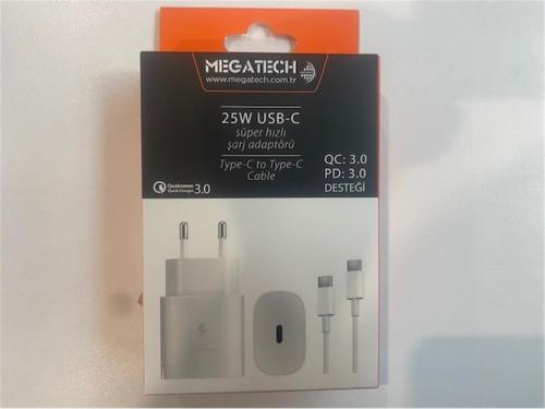 Megatech Mt-25W Qc:3.0 Pd:3.0 Ev Şarj Kafa+ Type-C To Type-C Şarj Kafa