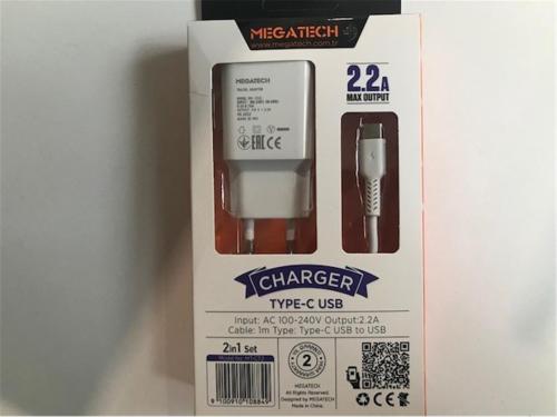 Megatech Mt-Ct2 2.2A 2In1 Typc-E Ev Şarj+Type-C Kablo Hızlı Şarj - - M