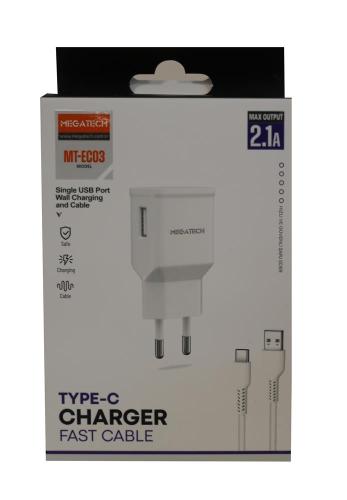 Megatech Mt-Ec03 2.1A Micro Usb Type-C Kablo+ Ev Şarj Adaptörü Hızlı Ş