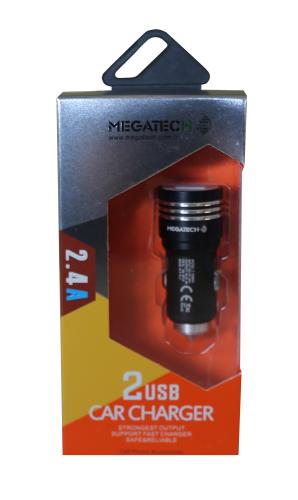 Megatech T05-M24 Gri 2.4A 2Usb Çelik Araç Şarj Aleti - - Megatech - Fi