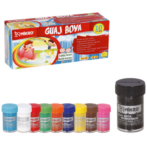 Mikro Guaj Boya Şişe 10 Renk 15 Ml Gj-10 - 6'lı Paket - - Mikro - Fiya