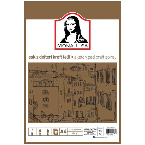 Monalisa Eskiz Defteri Telli Kraft A4 100 Gr 50 Yp Mn01-4 - - Mona Lis