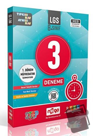 8. Sınıf LGS 3 Lü Paket Deneme Kitabı 1.Dönem - Kolektif - Nego Yayınl