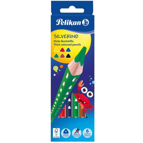 Pelikan Kuru Boya Kalemi Silverino Jumbo Üçgen 6 Lı 700610 - - Pelikan