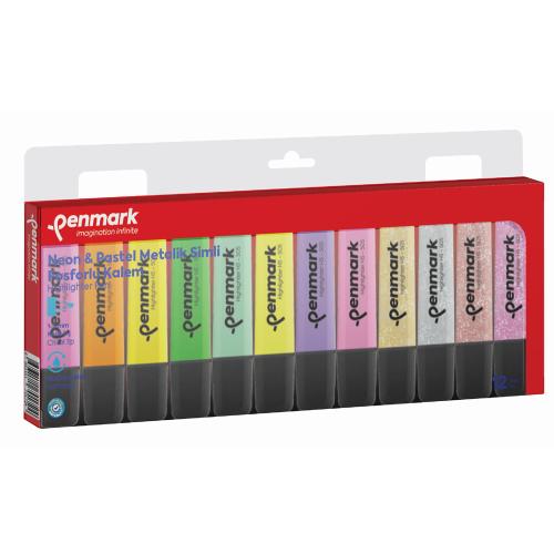 Penmark Fosforlu Kalem 12 Li Karışık Renk 4 Neon +4 Pastel+4 Simli - -