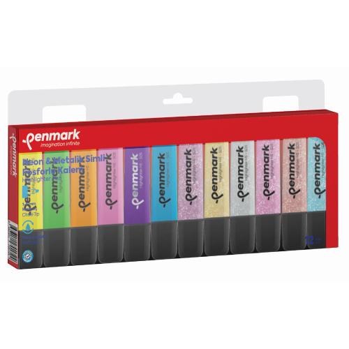 Penmark Fosforlu Kalem 12 Li Karışık Renk 6 Neon+ 6 Simli - - Penmark 