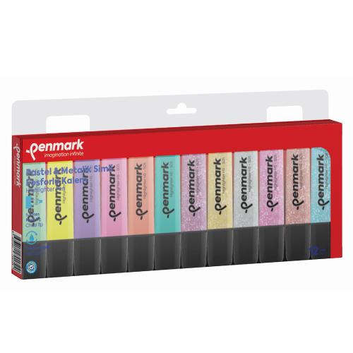 Penmark Fosforlu Kalem 12 Li Karışık Renk 6 Pastel/6 Simli - - Penmark