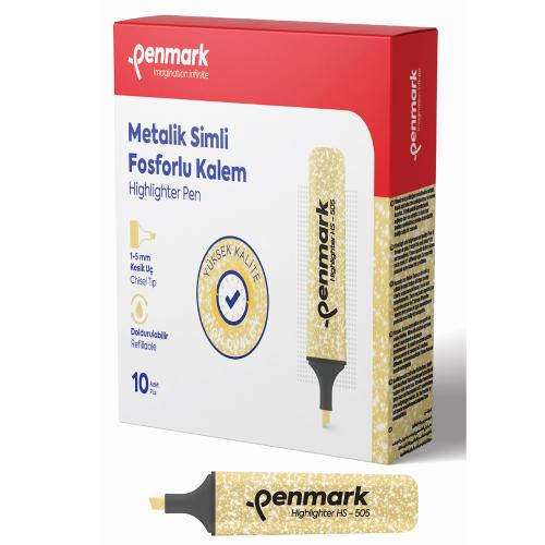 Penmark Fosforlu Kalem Metalik Simli Gold Hs-505 13 - 10'lu Paket - - 