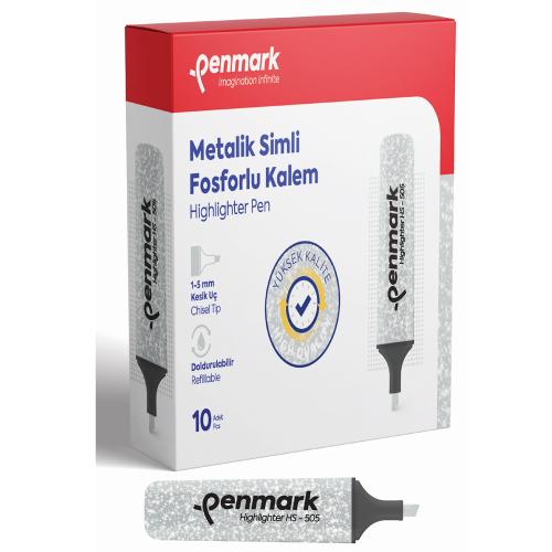 Penmark Fosforlu Kalem Metalik Simli Gümüş - 10'lu Paket - - Penmark -