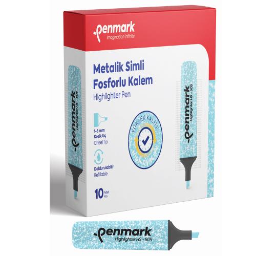 Penmark Fosforlu Kalem Metalik Simli Mavi Hs-505 16 - 10'lu Paket - - 