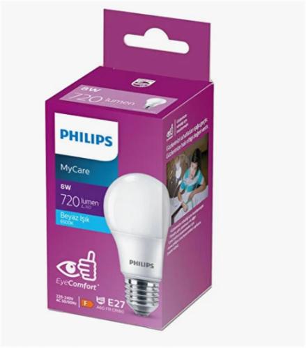 Philips Ledbulb 720 Lumen 8W 6500K Led Beyaz E27 220-240W - - Phılıps 