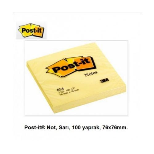 Post-İt Yapışkanlı Not Kağıdı 100 Yp 76X76 Sarı 654 - 12'li Paket - - 