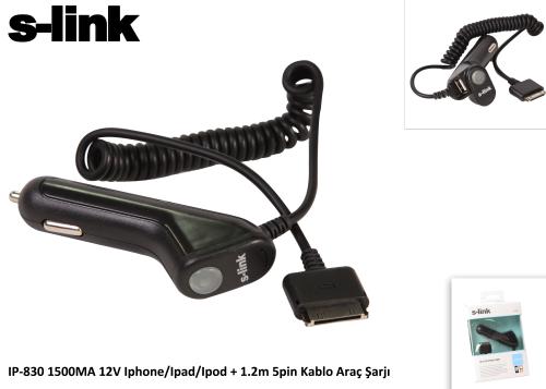 S-Link Ip-830 1500Ma 12V İpod-İphone-İpad Araç Şarj Cihazı - - S-Link 