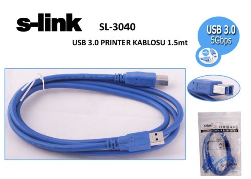 S-Link Sl-3040 1.5Mt Usb 3.0 Mavi Yazıcı Kablosu - - S-Link - Fiyatı -