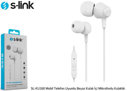 S-Link Sl-Ku160 Mobil Telefon Uyumlu Beyaz Kulak İçi Mikrofonlu Kulakl