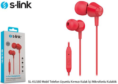 S-Link Sl-Ku160 Mobil Telefon Uyumlu Kırmızı Kulak İçi Mikrofonlu Kula