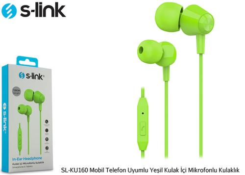 S-Link Sl-Ku160 Mobil Telefon Uyumlu Yesili Kulak İçi Mikrofonlu Kulak