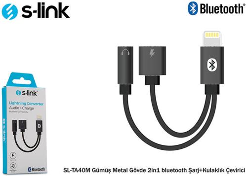 S-Link Sl-Ta40M Lightning Gri Metal 2İn1 Bluetooth Şarj+Kulaklık Çevir