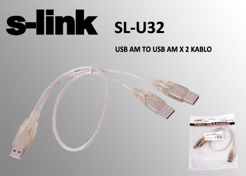 S-Link Sl-U32 Usb 2.0 Usb Erkek To 2X Usb Erkek 0.60Cm Kablo - - S-Lin