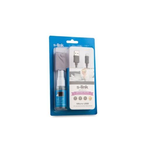 S-Link Slx-375 Temizleme Sprey+Micro Fiber Micro Usb Kablo 3 İn 1 Set 