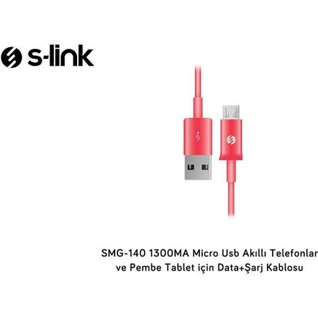 S-Link Smg-140 1.3A Micro Usb Pembe Data+Şarj Kablosu - - S-Link - Fiy