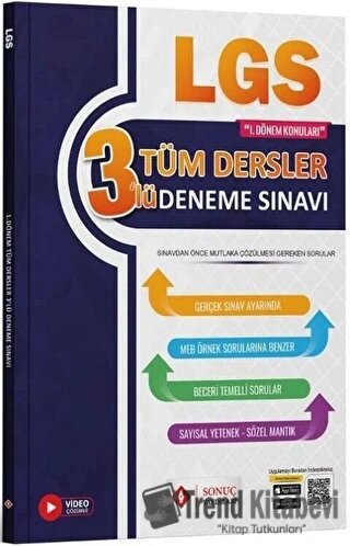 Sonuç Yayınları 8. Sınıf LGS Tüm Dersler 1. Dönem 3 Deneme, Kolektif, 