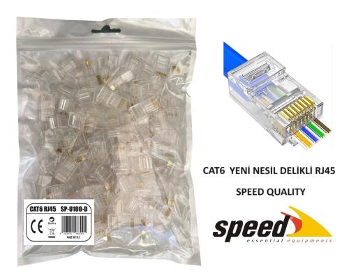 Speed Sp-U100 D Cat6 100 Adet Rj45 Konnektör Delikli Yeni Nesil - - Sp