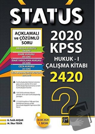 Status 2020 Kpss Hukuk - 1 Çalışma Kitabı - B. Fatih Avşar - Gazi Kita